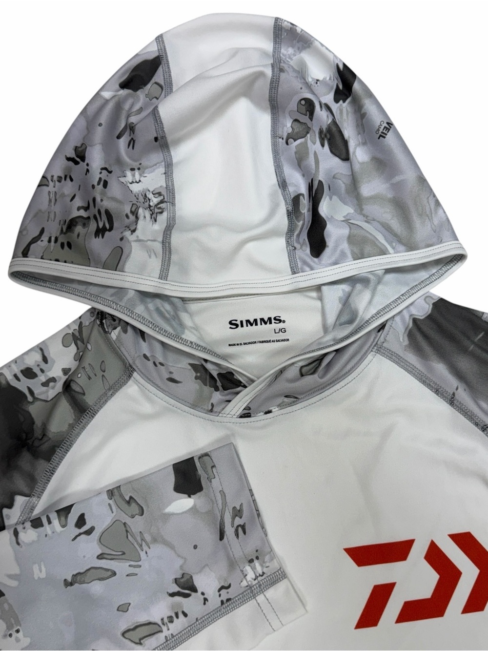 Simms Hoodie Men Large White Solarflex Tech Sun Shirt UPF UV Performance Fishing
